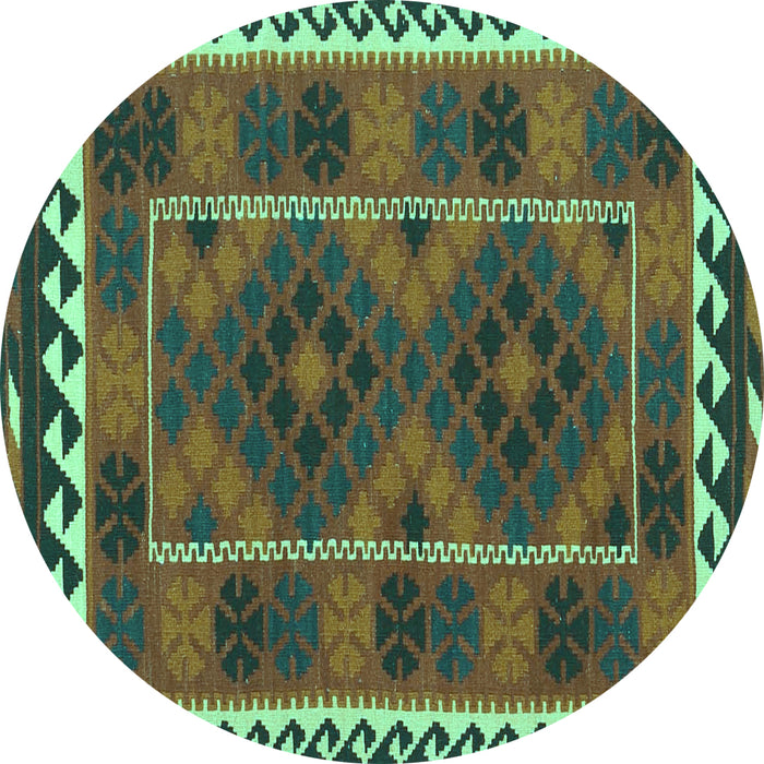 Round Machine Washable Oriental Turquoise Traditional Area Rugs, wshcon1657turq
