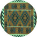 Round Machine Washable Oriental Turquoise Traditional Area Rugs, wshcon1657turq