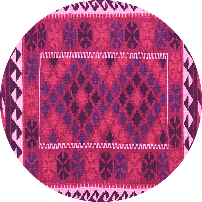 Round Machine Washable Oriental Pink Traditional Rug, wshcon1657pnk