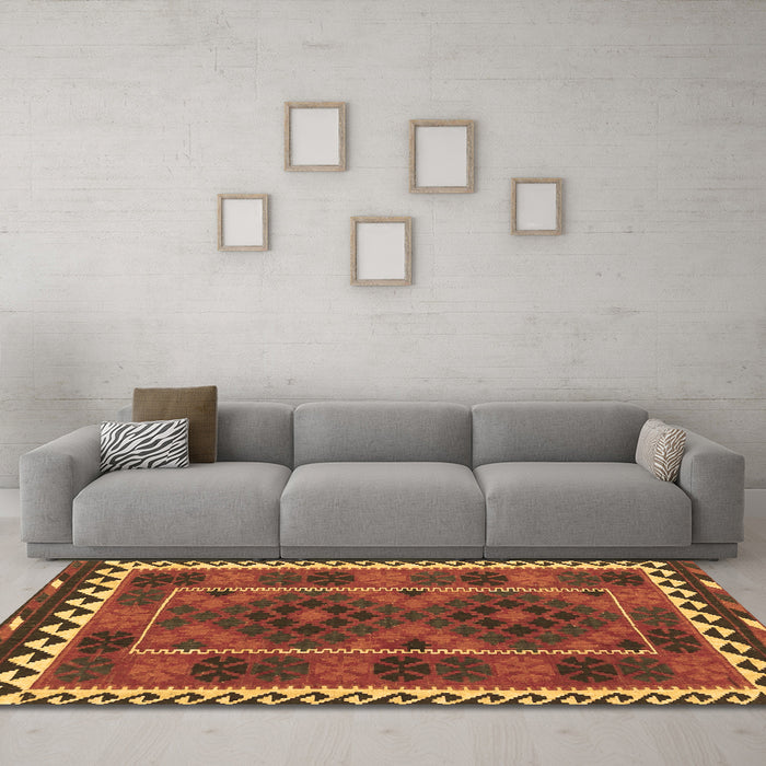 Machine Washable Oriental Brown Traditional Rug in a Living Room,, wshcon1657brn
