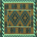 Square Machine Washable Oriental Turquoise Traditional Area Rugs, wshcon1657turq