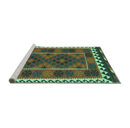 Sideview of Machine Washable Oriental Turquoise Traditional Area Rugs, wshcon1657turq