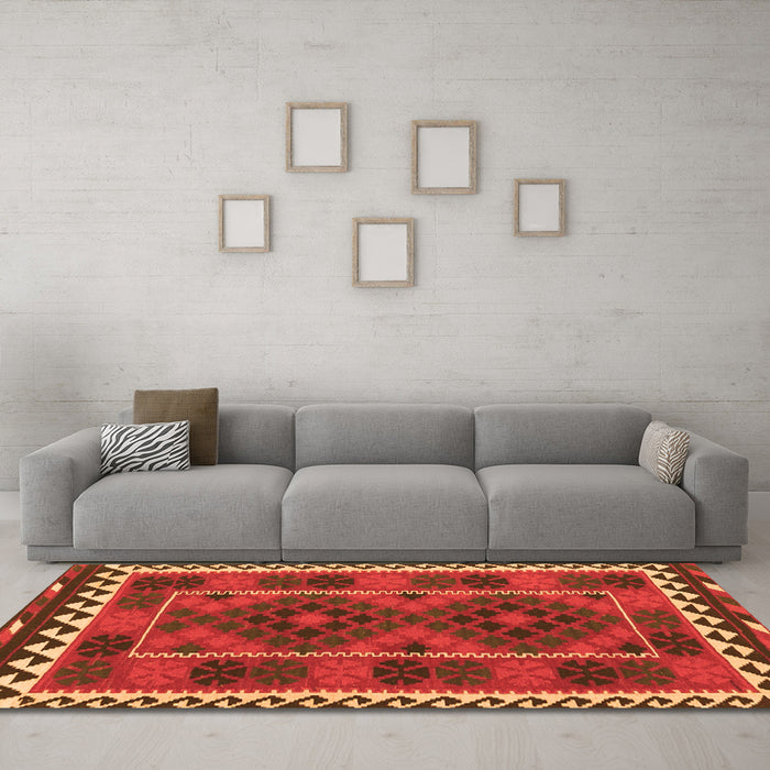 Machine Washable Oriental Orange Traditional Area Rugs in a Living Room, wshcon1657org