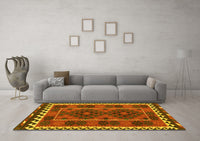 Machine Washable Oriental Yellow Traditional Rug, wshcon1657yw