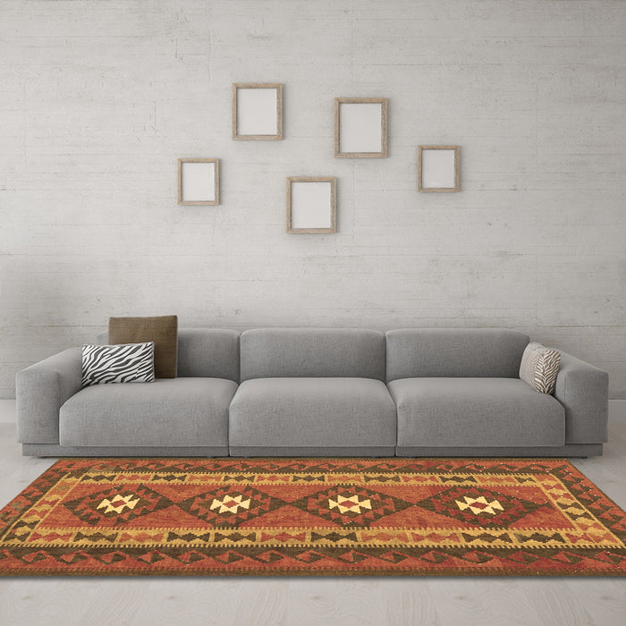 Machine Washable Oriental Brown Traditional Rug in a Living Room,, wshcon1658brn