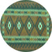 Round Machine Washable Oriental Turquoise Traditional Area Rugs, wshcon1658turq