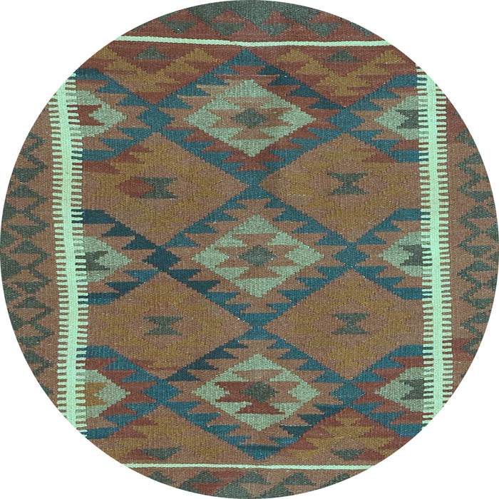 Round Machine Washable Oriental Light Blue Traditional Rug, wshcon1659lblu