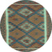 Round Machine Washable Oriental Light Blue Traditional Rug, wshcon1659lblu