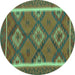 Round Machine Washable Oriental Turquoise Traditional Area Rugs, wshcon1659turq