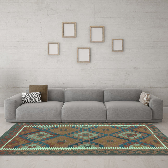 Machine Washable Oriental Light Blue Traditional Rug in a Living Room, wshcon1659lblu
