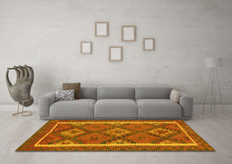 Machine Washable Oriental Yellow Traditional Rug in a Living Room, wshcon1659yw