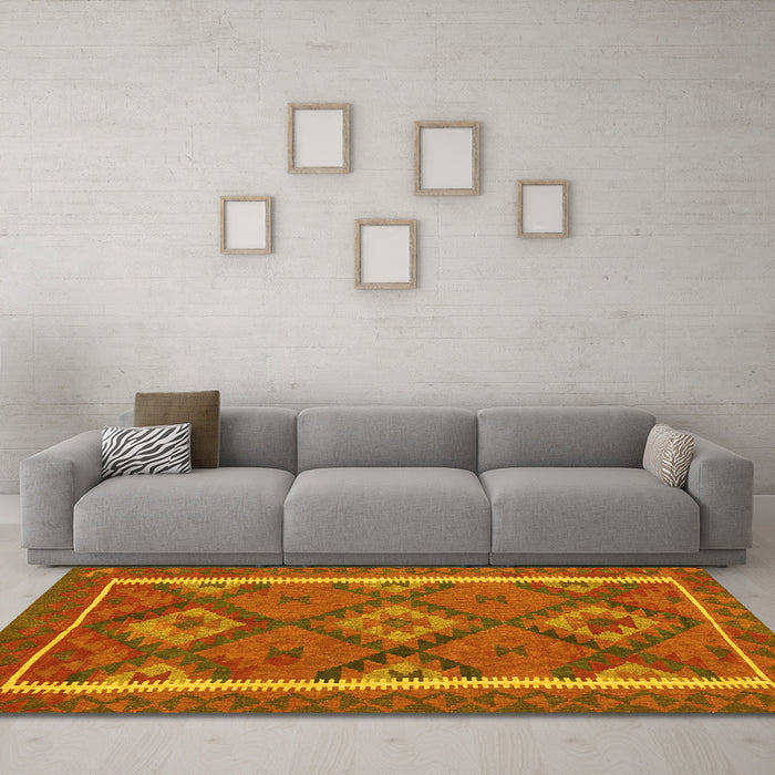 Machine Washable Oriental Yellow Traditional Rug in a Living Room, wshcon1659yw