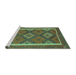 Sideview of Machine Washable Oriental Turquoise Traditional Area Rugs, wshcon1659turq