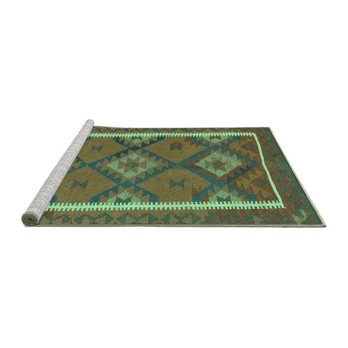 Sideview of Machine Washable Oriental Turquoise Traditional Area Rugs, wshcon1659turq