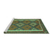 Sideview of Machine Washable Oriental Turquoise Traditional Area Rugs, wshcon1659turq