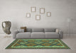 Machine Washable Oriental Turquoise Traditional Area Rugs in a Living Room,, wshcon1659turq