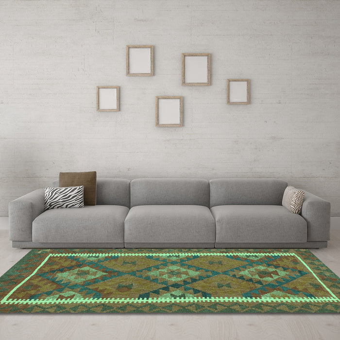 Machine Washable Oriental Turquoise Traditional Area Rugs in a Living Room,, wshcon1659turq
