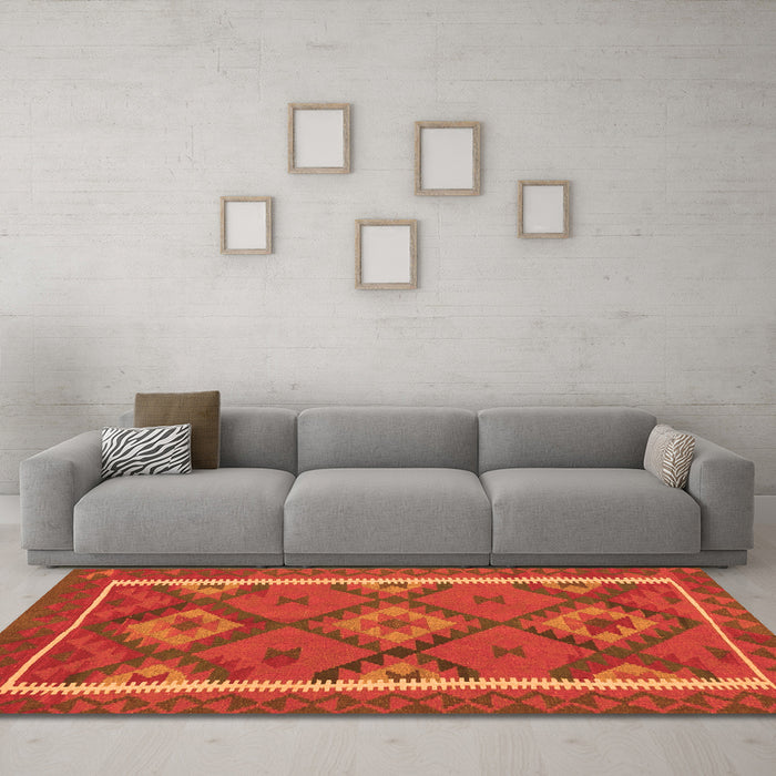 Machine Washable Oriental Orange Traditional Area Rugs in a Living Room, wshcon1659org