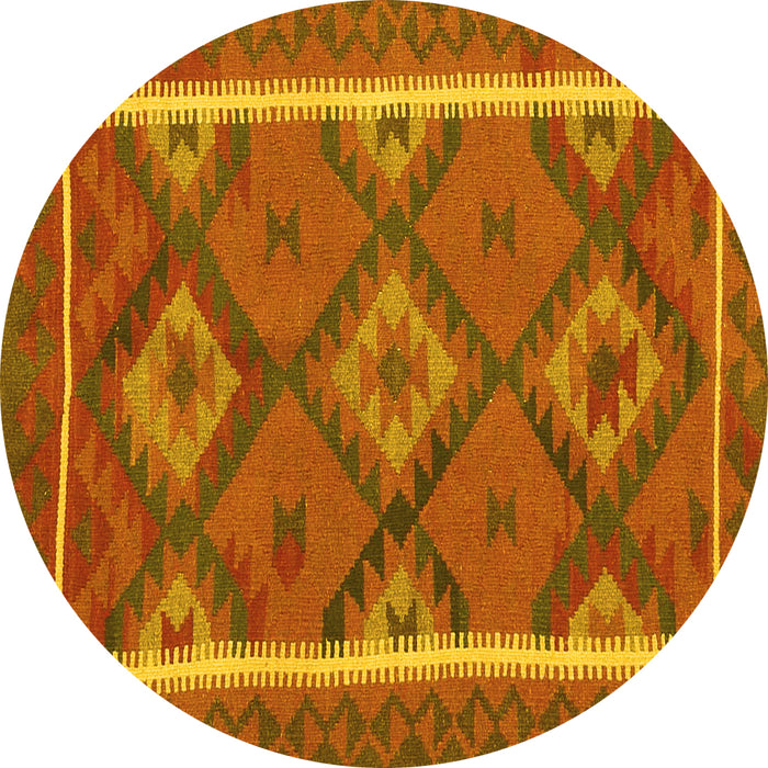 Round Machine Washable Oriental Yellow Traditional Rug, wshcon1659yw