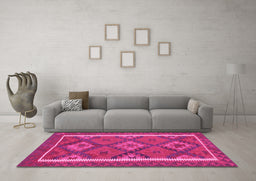 Machine Washable Oriental Pink Traditional Rug in a Living Room, wshcon1659pnk