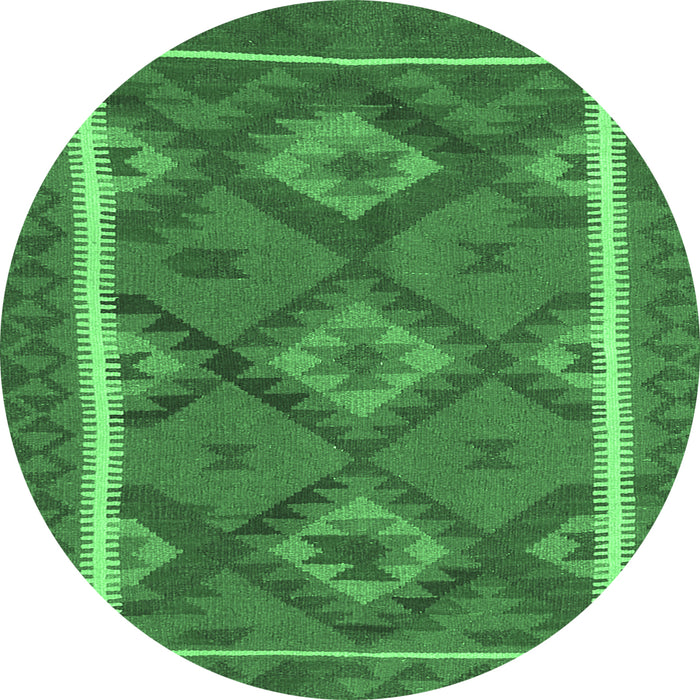 Round Machine Washable Oriental Emerald Green Traditional Area Rugs, wshcon1659emgrn