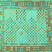 Square Machine Washable Southwestern Turquoise Country Area Rugs, wshcon1660turq