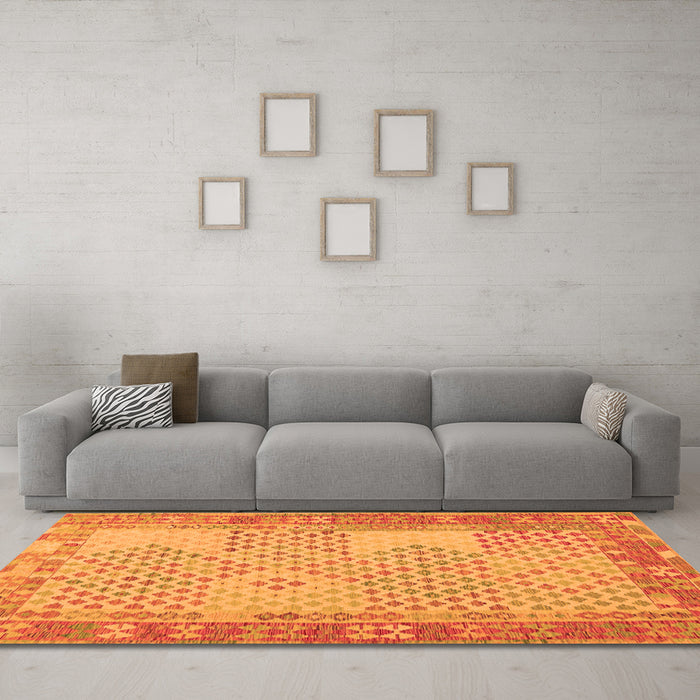 Machine Washable Southwestern Orange Country Area Rugs in a Living Room, wshcon1660org