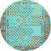 Round Southwestern Light Blue Country Rug, con1660lblu