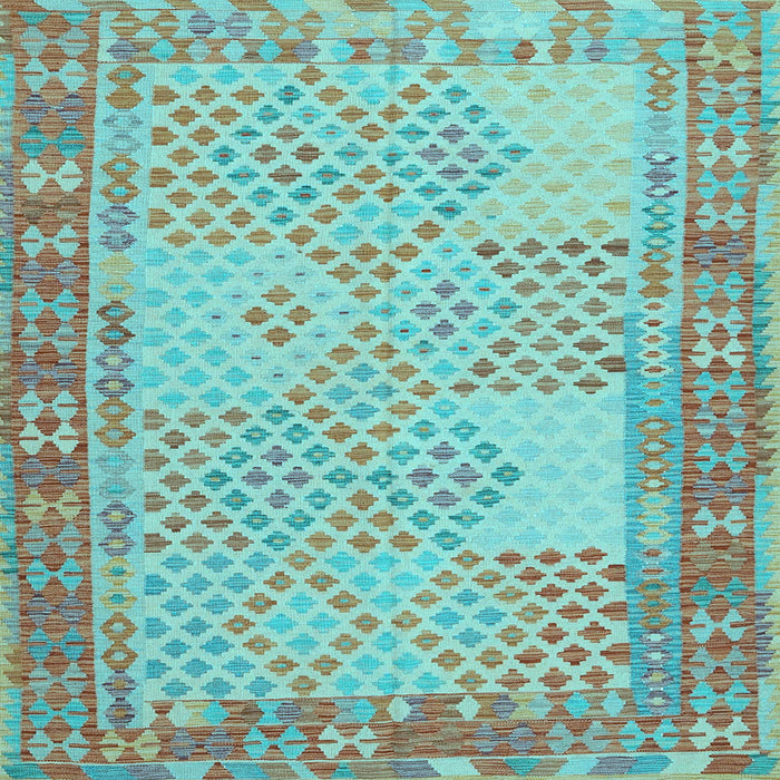 Square Machine Washable Southwestern Light Blue Country Rug, wshcon1660lblu