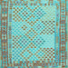 Square Machine Washable Southwestern Light Blue Country Rug, wshcon1660lblu