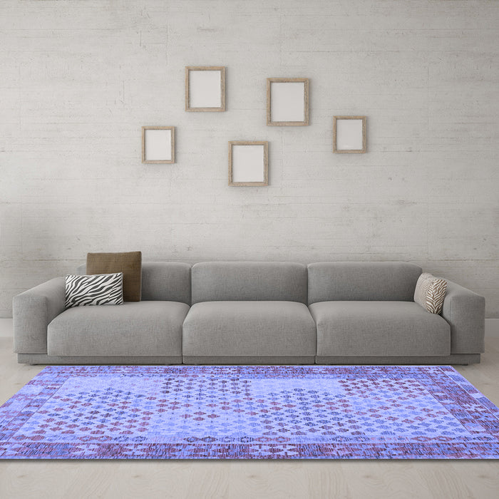 Machine Washable Southwestern Blue Country Rug in a Living Room, wshcon1660blu