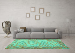 Machine Washable Southwestern Turquoise Country Area Rugs in a Living Room,, wshcon1660turq