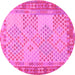 Round Machine Washable Southwestern Pink Country Rug, wshcon1660pnk