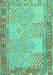 Machine Washable Southwestern Turquoise Country Area Rugs, wshcon1660turq