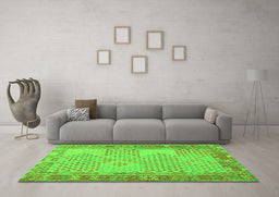 Machine Washable Southwestern Green Country Area Rugs in a Living Room,, wshcon1660grn