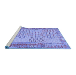 Sideview of Machine Washable Southwestern Blue Country Rug, wshcon1660blu