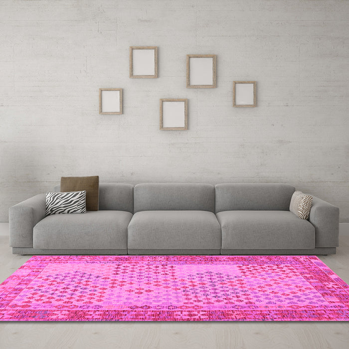 Machine Washable Southwestern Pink Country Rug in a Living Room, wshcon1660pnk