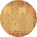 Round Southwestern Brown Country Rug, con1660brn