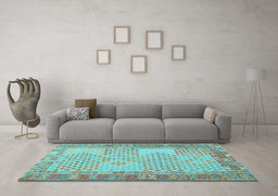 Machine Washable Southwestern Light Blue Country Rug in a Living Room, wshcon1660lblu