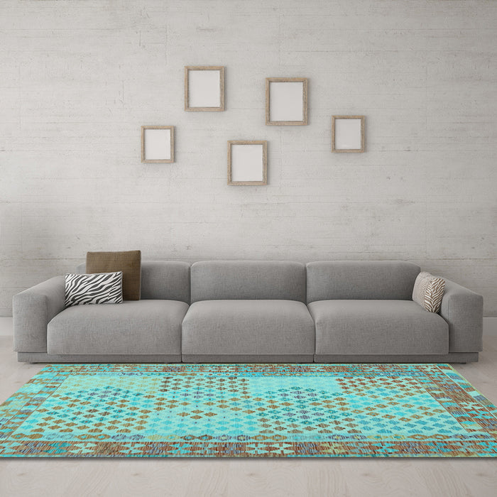 Machine Washable Southwestern Light Blue Country Rug in a Living Room, wshcon1660lblu
