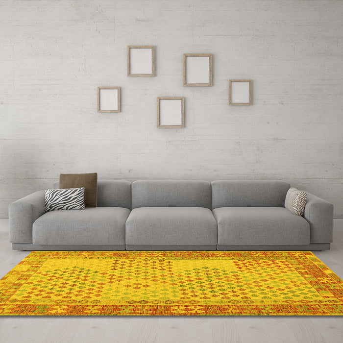 Machine Washable Southwestern Yellow Country Rug in a Living Room, wshcon1660yw