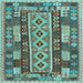 Square Machine Washable Southwestern Light Blue Country Rug, wshcon1661lblu