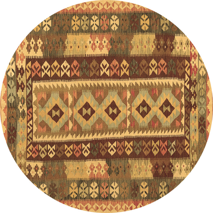 Round Machine Washable Southwestern Brown Country Rug, wshcon1661brn