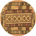 Round Machine Washable Southwestern Brown Country Rug, wshcon1661brn