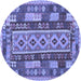 Round Machine Washable Southwestern Blue Country Rug, wshcon1661blu