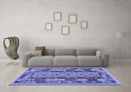 Machine Washable Southwestern Blue Country Rug in a Living Room, wshcon1661blu