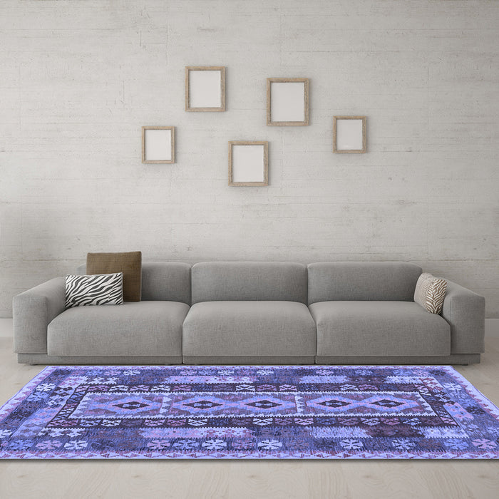 Machine Washable Southwestern Blue Country Rug in a Living Room, wshcon1661blu