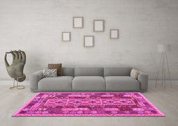Machine Washable Southwestern Pink Country Rug in a Living Room, wshcon1661pnk