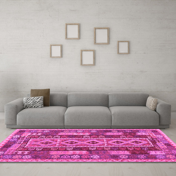 Machine Washable Southwestern Pink Country Rug in a Living Room, wshcon1661pnk