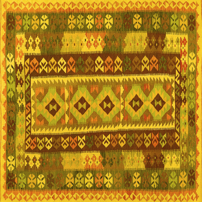 Square Machine Washable Southwestern Yellow Country Rug, wshcon1661yw